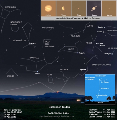 Sternkarte für den Monat April 2022