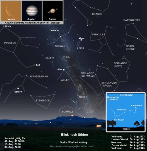 Sternkarte für den Monat August 2023